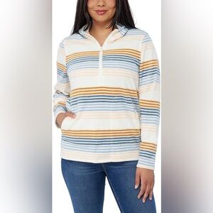 Women's O'Neill Fleece Striped Hooded Half Zip‎ Pullover Large Casual Cozy Warm